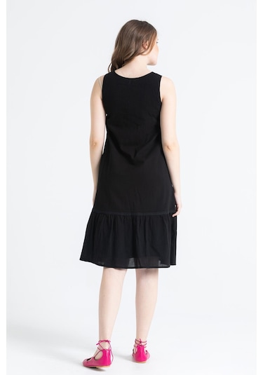 Kolsuz Şile Bezi Ilgaz Midi Boy Elbise Siyah Syh-siyah