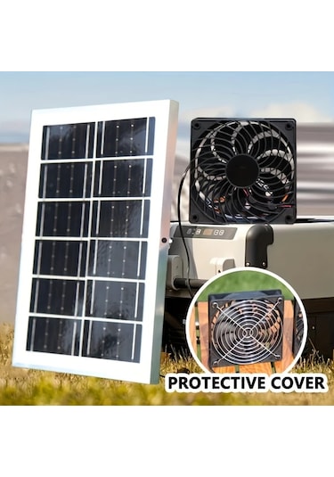 Motion003 Güneş Paneli +2 Adet Fan Ser Güneş Enerjili Egzoz Fanı Çatılar Kulübeler Tavuk Kümesi Köpek Evleri Ip5 Su Geçirmez