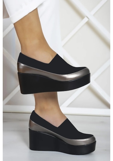 Erkan Saçmacı Sofia Platin Streç Dolgu Topuklu Günlük Ayakkabı Platin