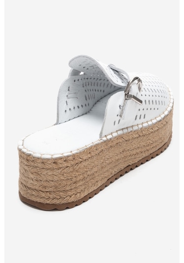 Luvishoes Louıs Beyaz Cilt Hakiki Deri Burnu Kapalı Hasır Dolgu Taban Terlik Beyaz