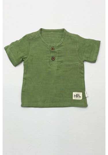 Erkek Bebek Şortlu Takım Bisiklet Yaka Düğmeli Düz Renk Haki