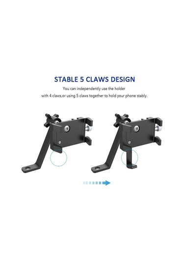 Fortunelane Motorsiklet Geri Görüş Aynası Telefon Tutucu, Serbest Dönebilen Beş Tırnaklı Model, Siyah Renk - Şarj Özelliği Yok