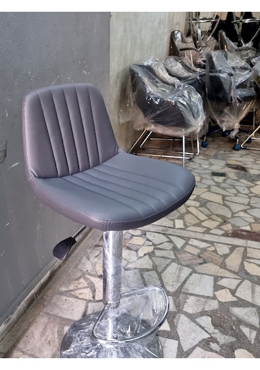 Gri Deri Amortisörlü Mutfak Bar Tabureleri Gri