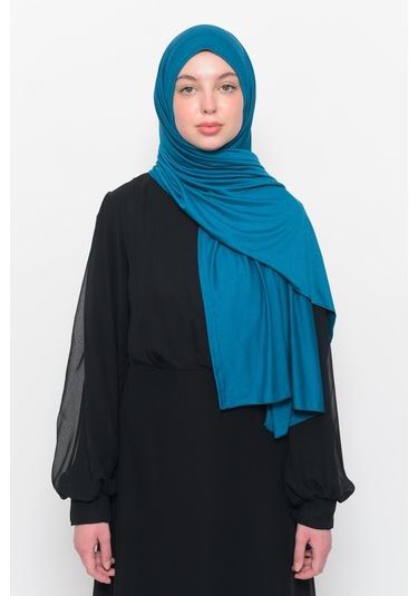 Hazır Pratik Geçmeli Lüks Düz Penye Şal Çapraz Hizalı Açık Petrol