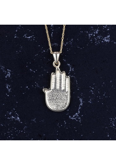 925 Ayar Gümüş Hamsa Kolye Ucu - El Yapımı Kolye Gümüş