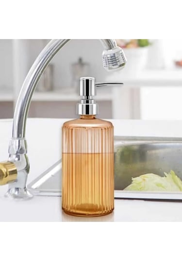 Lüks Crystal Amber Cam Sabunluk Kaymaz Taban 500 Ml Amber