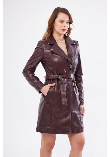 Derinss Dka2391 Hakiki Deri Kadın Bordo Pardesü 001