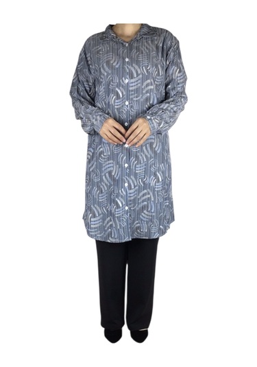 Kadın Önü Düğmeli Yakalı Kol Manşetli Gömlek Mavi