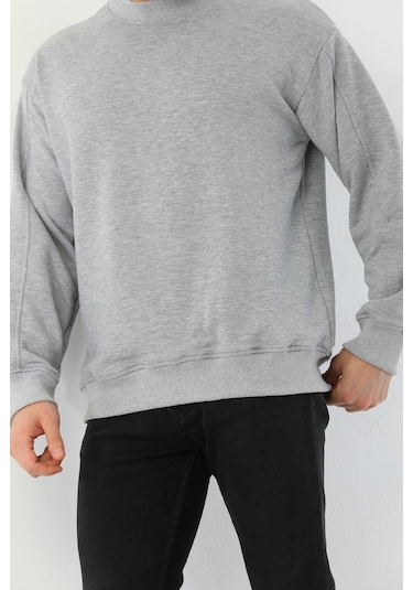 Kallima Gri Oversize 3 İplik Bisiklet Yaka Erkek Sweatshirt Gri