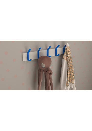 Hepsi3boyutlu Modern Duvar Kapı Askılık - 5 Adet Mavi Askılık Mavi