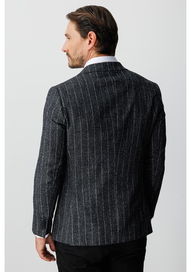Erkek Siyah Slım Fıt / Dar Kalıp Geniş Kırlangıç Ceket-20007 Siyah