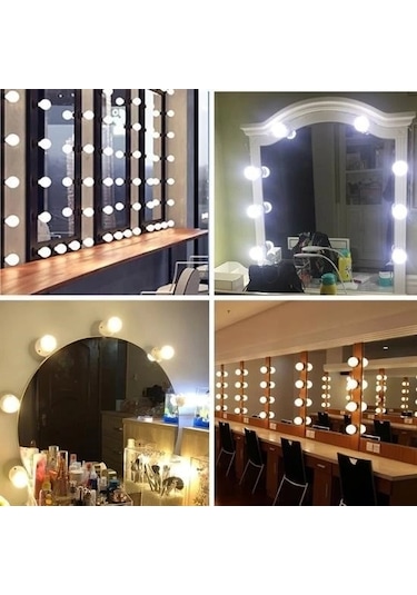 Buffer Nostalji Hollywood Tarzı 10lu Makyaj Masası Aynası Beyaz Led Işıklı Lamba Usb Renk