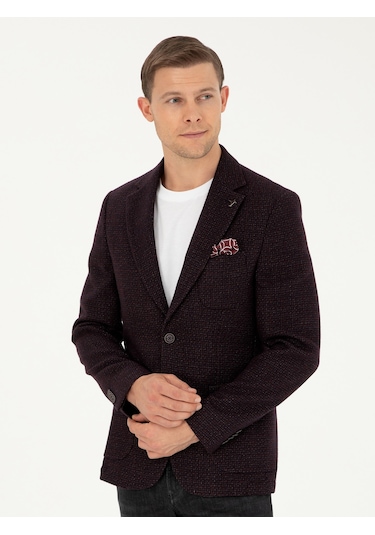 Cacharel Bordo Slim Fit Yün Karışımlı Ceket Kırmızı