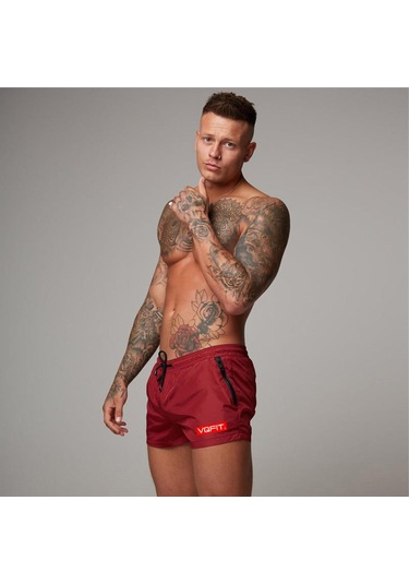 Kırmızı Muscleguys Erkek Şort Bermuda Beach Çabuk Kuruyan Günlük Sörf Şort Kırmızı