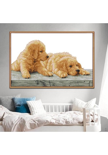 Novahub Dıy İki Köpek Dikişi Yeni Başlayanlar İçin Sayılı - 59 X 39cm 11ct Damgalı