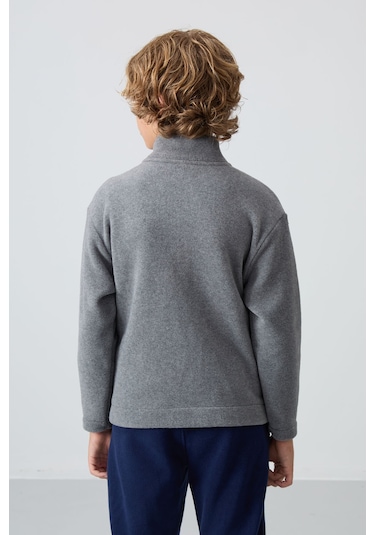 Tommy Life Gri Melanj Kalın Yumuşak Dokulu Standart Fit Nakışlı Polar Erkek Çocuk Sweatshirt - 11223 Gri Melanj