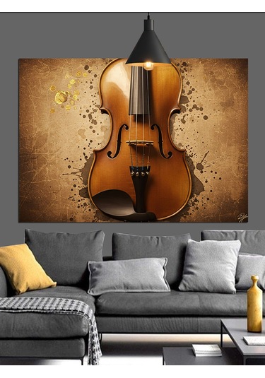 Keman Müzik Enstrümanı Klasik Dekoratif Kanvas - Mdf Ahşap Tablo