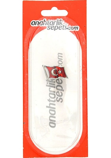 Anahtarlık Sepeti Türk Bayrağı Rölyef Dalgalı Rozet 2x1,5 Cm - Nikel