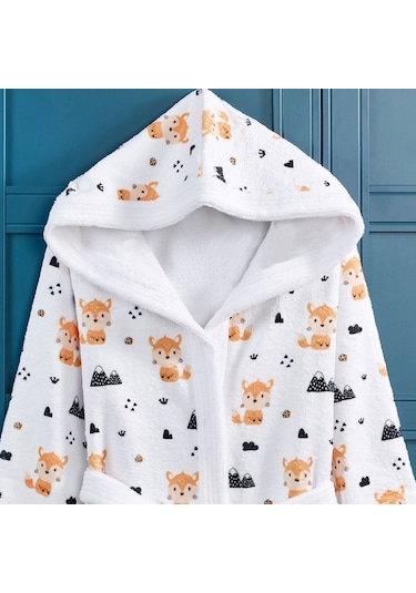 Forest Fox Dijital Baskılı Çocuk Bornozu Turuncu