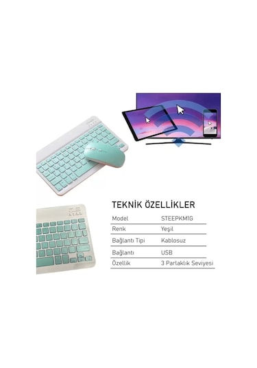 Steep Solid Magic Yeşil Şarjlı Bluetooth Klavye Mouse Set Optik