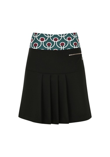 Kadın Fermuar Detaylı Beli Desenli Pileli Etek Frn4052 Siyah