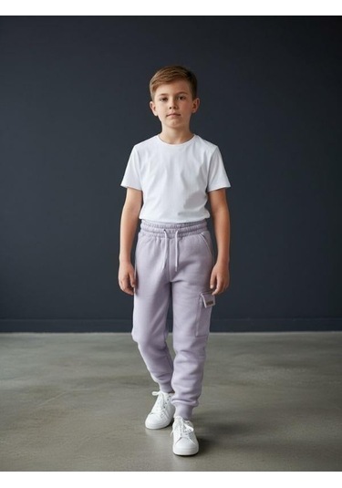 Zekids Erkek Çocuk Kargo Cepli Şardonlu Eşofman Alt-16659 Gri
