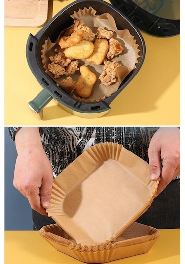 Tüm Modeller İçin 100 Adet Kare Model Hava Fritözü Airfryer Pişirme Kağıdı Yağsız Firitöz