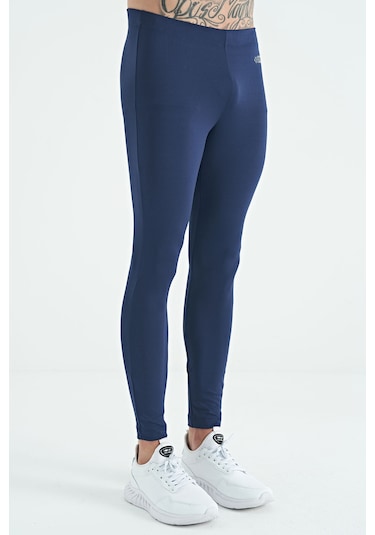 Tommy Life İndigo Logo Baskılı Yüksel Bel Slim Fit Aktif Spor Erkek Tayt - 84989 İndigo