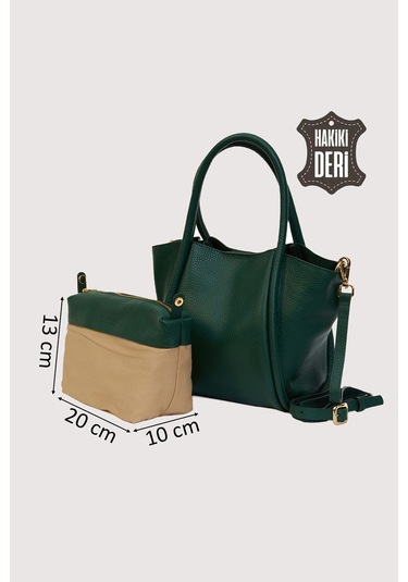 Hakiki Deri Kadın Organizerlı El Çantası Yeşil Smr9206-2 Yeşil