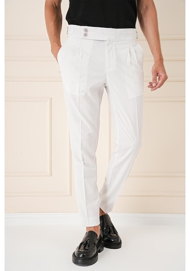 Yandan Tokalı Çift Pileli Esnek Pamuk Taş Pantolon P 1160 Taş