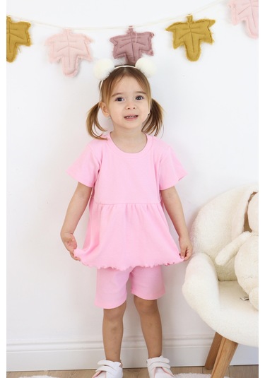 Fırfırlı Şortlu Takım Pembe