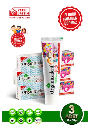 Organicadent Doğal Çocuk Diş Macunu 50ml 3 Adet Beyazlatma