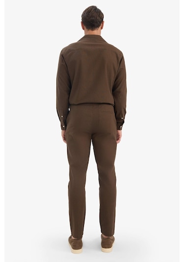 Defacto %100 Pamuk Slim Fit Beli Lastikli Keten Görünümlü Cepli Düz Paça Jogger Pantolon D2671ax25aubn534 Kahve
