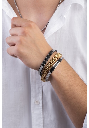 Sarı Kaplama Erkek Çelik Zincir Bileklik