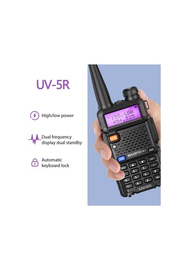 Jokmae Baofeng Uv-5r 5w Çift Frekanslı Telsiz - 128 Kanal, Led Ekran, El Feneri, Fm Radyo, 2800mah Pil Siyah, Avrupa Standardı
