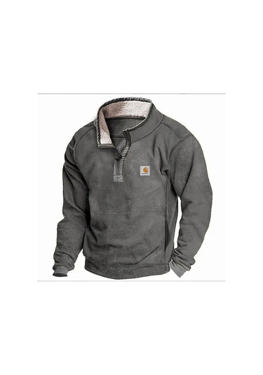 Erkek Dik Yaka Polar Sweatshirt Haki