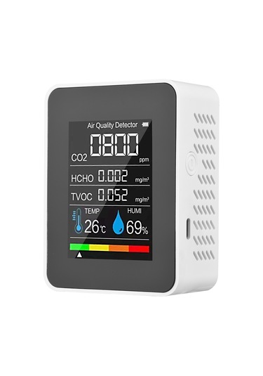 Symbee Co2, Hcho, Tvoc, Sıcaklık Ve Nem Tespit Cihazı - Lcd Renkli Ekranlı Yarıiletken Sensörlü Hava Kalitesi Monitörü Batarya Dahil