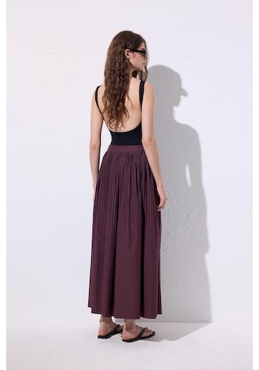 Piliseli Geniş Etek Mürdüm Mürdüm