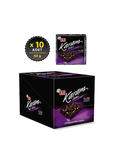 Eti Karam %70 Kakaolu Bitter Çikolata 10 x 60 G