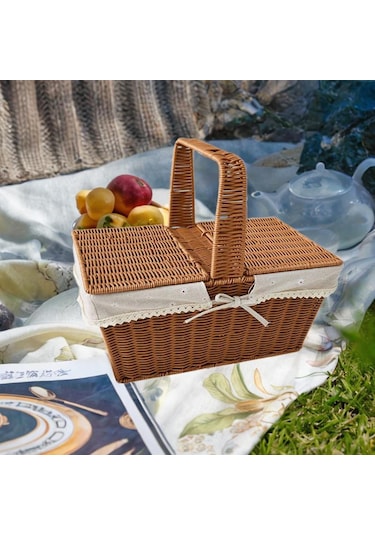 Homyl Taklit Rattan Piknik Sepeti Dokuma Meyve Stil B