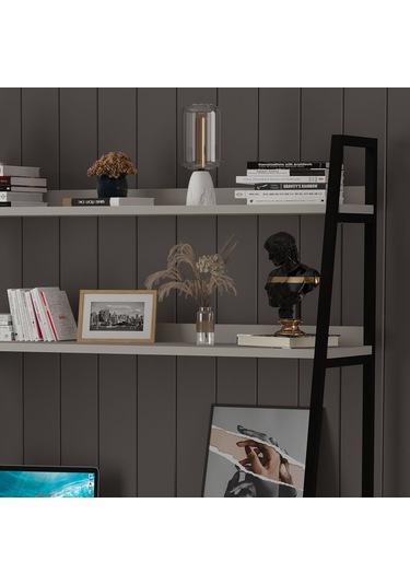 Metal Kitaplıklı Çalışma Masası-metalkçm01-kül Gri Kül Gri