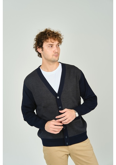 Ateş Triko Erkek Cep Detaylı V Yaka Yün Hırka 4490 Lacivert Lacivert