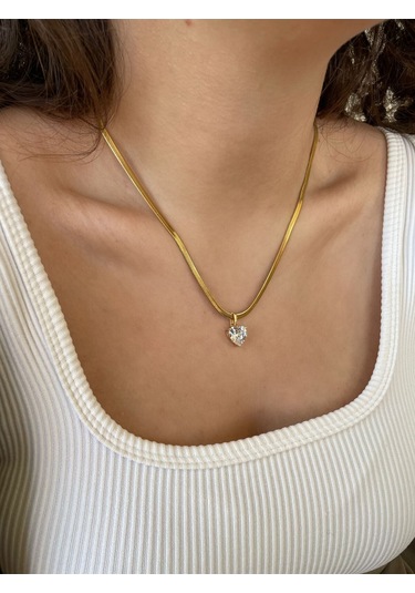 Kalp Uçlu İtalyan Zincir Çelik Kolye