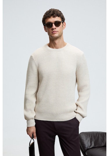 CABLIN Erkek Yuvarlak Yaka Regular Fit Triko Taş Rengi Kazak
