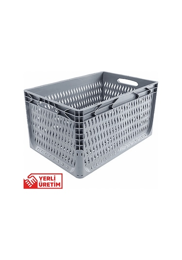 Alpbx Delikli Gri Plastik Kasa 60x40x32 Cm - Sepet 65 Litre