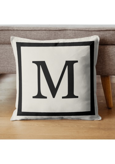 Harfli Kırlent Kılıfı - M Harfi - Dekoratif Kırlent Kılıfı Krem