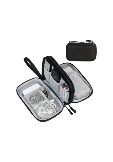 Fosenze Siyah Dijital Aksesuar Depolama Çantası - 21x12.5x6 Cm, Su Geçirmez, 2 Bölmeli, Taşınabilir Elektronik Organizer