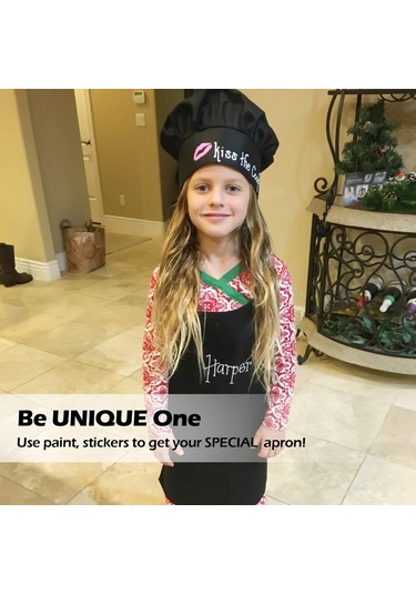 Şef Şapkalı Çocuk Önlüğü Seti 3 Set - Cilt Dostu Çocuk Bi Siyah, Diğer