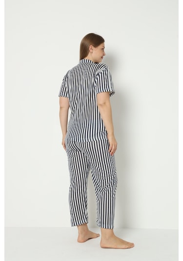 Fames Pijama Yazlik Düğmeli Büyük Beden Ev Giyim Lacivert