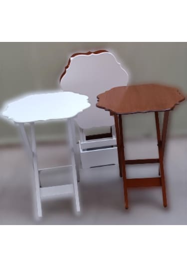 1448bng90092çanta Zigon Sehpa Yonca Dörtlü Model Ahşap Mdf Ceviz Ve Beyaz Renk Uyum El Yapım